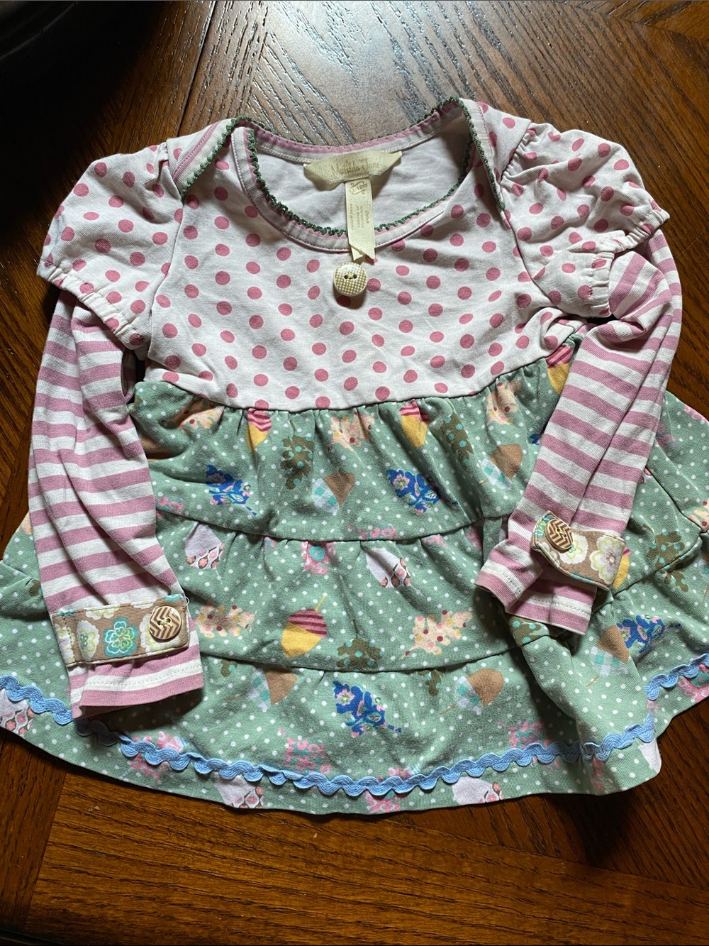 Matilda Jane Pink Polka Dot & Sage Green Tiered Long Sleeve Top